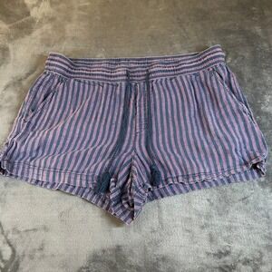 GAP‎ Striped Shorts Blue Purple Drawstring Linen Blend Casual Womens Extra Large